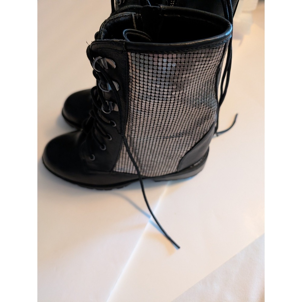 Black faux leather women's lace up with silver accents boots size 6.5